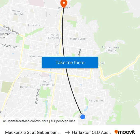 Mackenzie St at Gabbinbar School to Harlaxton QLD Australia map