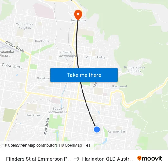 Flinders St at Emmerson Park to Harlaxton QLD Australia map