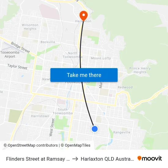 Flinders Street at Ramsay St to Harlaxton QLD Australia map
