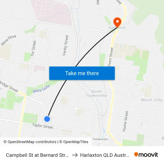 Campbell St at Bernard Street to Harlaxton QLD Australia map