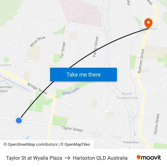 Taylor St at Wyalla Plaza to Harlaxton QLD Australia map