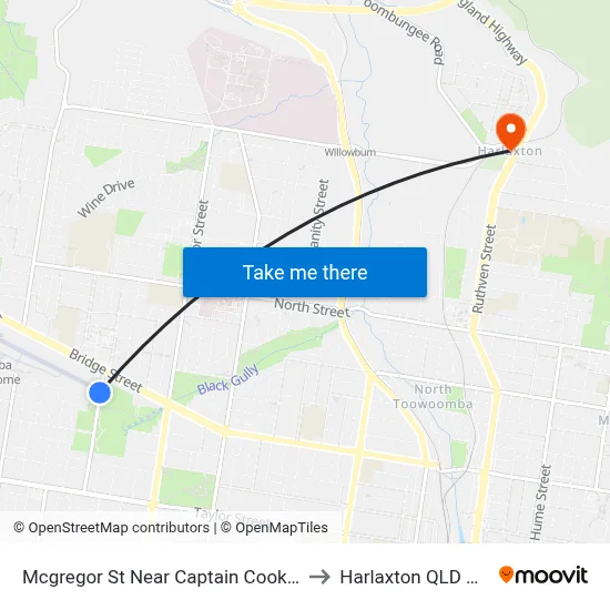 Mcgregor St Near Captain Cook Reserve Hnr to Harlaxton QLD Australia map