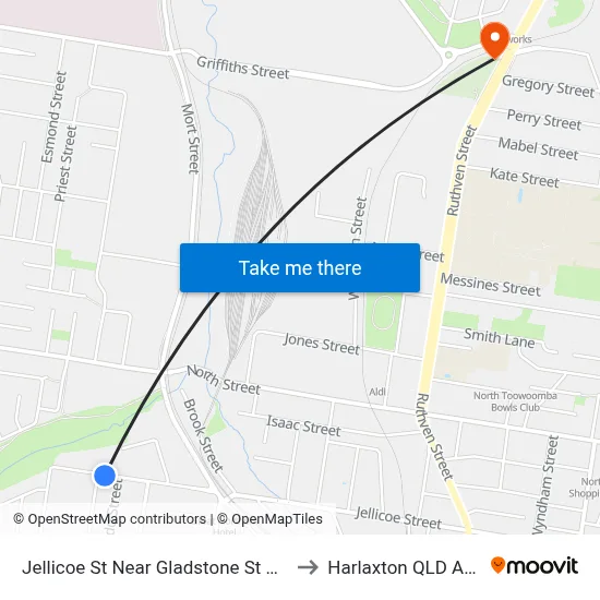 Jellicoe St Near Gladstone St Hail 'N' Ride to Harlaxton QLD Australia map