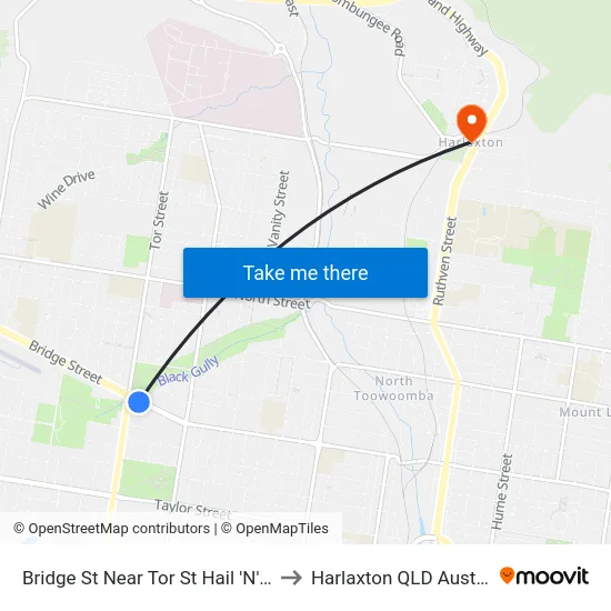 Bridge St Near Tor St Hail 'N' Ride to Harlaxton QLD Australia map
