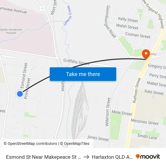 Esmond St Near Makepeace St Hail 'N' Ride to Harlaxton QLD Australia map