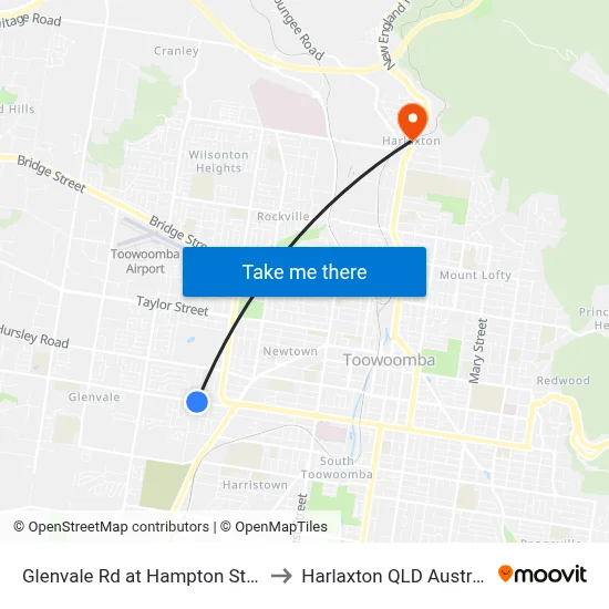 Glenvale Rd at Hampton Street to Harlaxton QLD Australia map