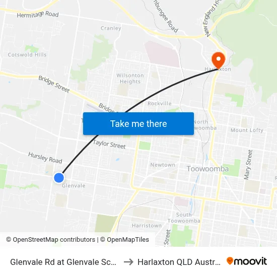 Glenvale Rd at Glenvale School to Harlaxton QLD Australia map