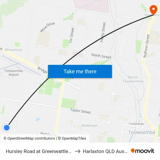 Hursley Road at Greenwattle Street to Harlaxton QLD Australia map