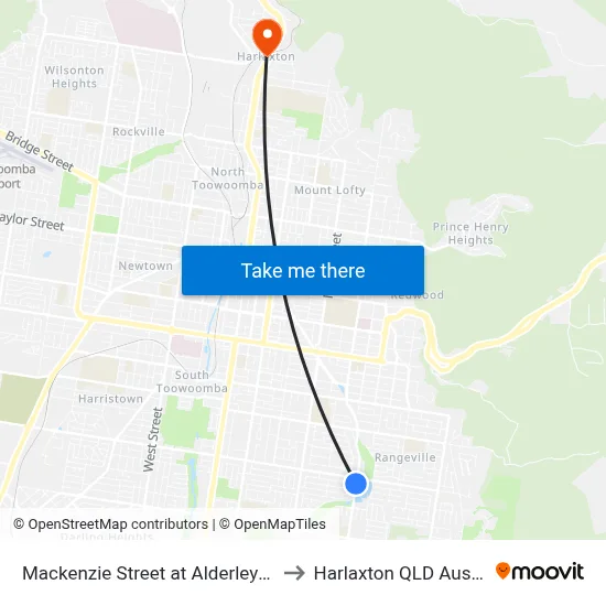 Mackenzie Street at Alderley Street to Harlaxton QLD Australia map