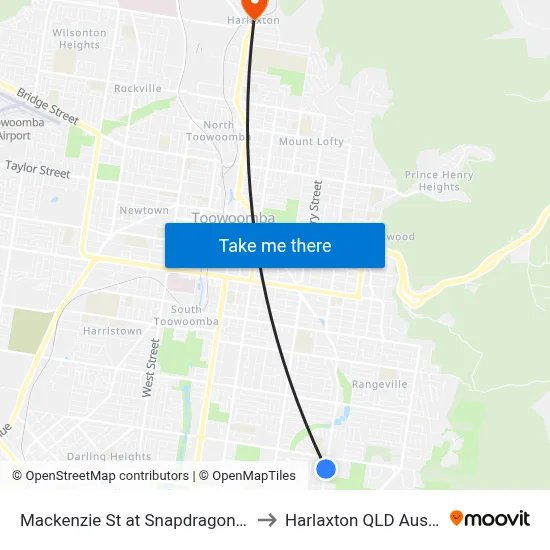 Mackenzie St at Snapdragon Street to Harlaxton QLD Australia map