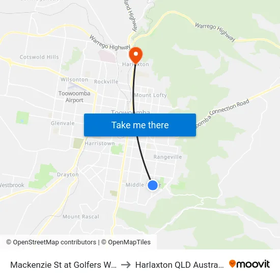Mackenzie St at Golfers Way to Harlaxton QLD Australia map