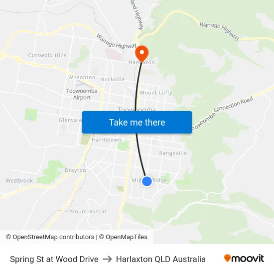 Spring St at Wood Drive to Harlaxton QLD Australia map