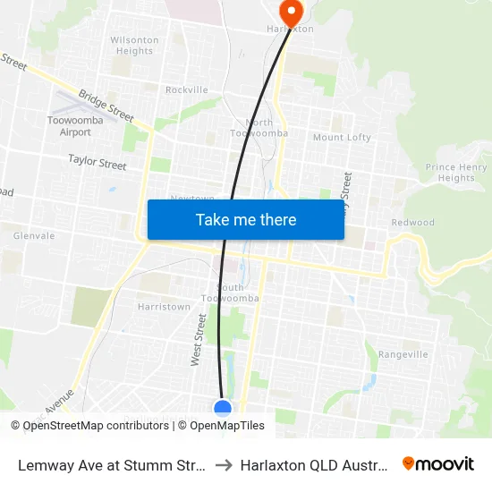 Lemway Ave at Stumm Street to Harlaxton QLD Australia map