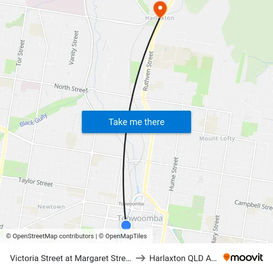 Victoria Street at Margaret Street (Stop A) to Harlaxton QLD Australia map
