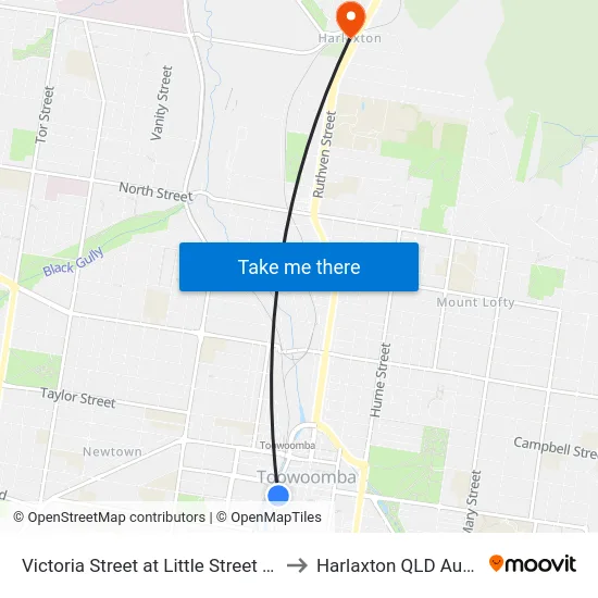 Victoria Street at Little Street (Stop B) to Harlaxton QLD Australia map