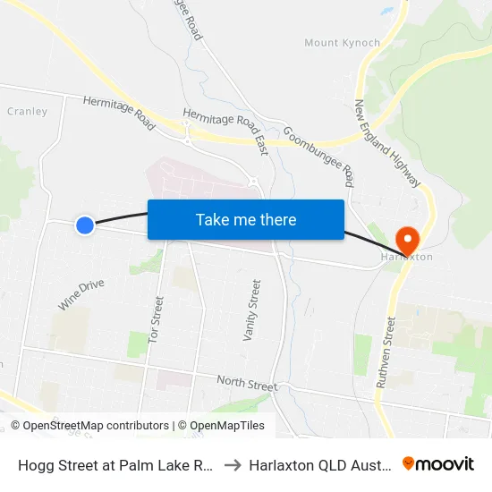 Hogg Street at Palm Lake Resort to Harlaxton QLD Australia map