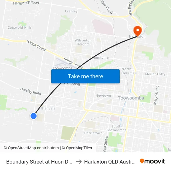 Boundary Street at Huon Drive to Harlaxton QLD Australia map