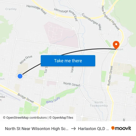 North St Near Wilsonton High School Hail 'N' Ride to Harlaxton QLD Australia map