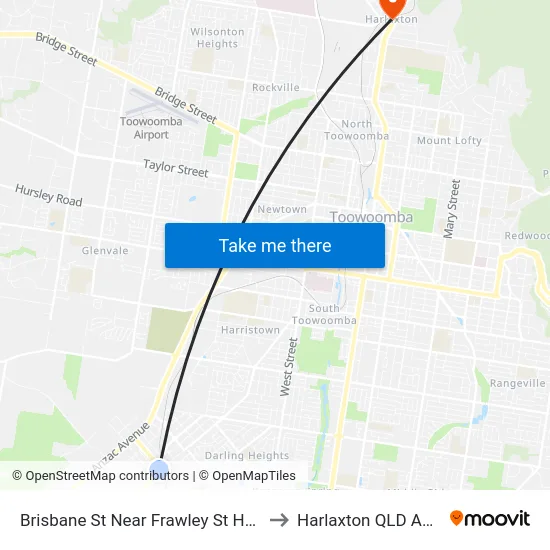 Brisbane St Near Frawley St Hail 'N' Ride to Harlaxton QLD Australia map