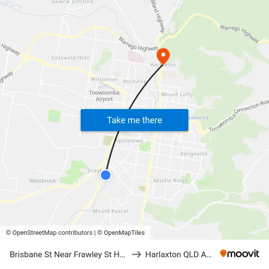 Brisbane St Near Frawley St Hail 'N' Ride to Harlaxton QLD Australia map