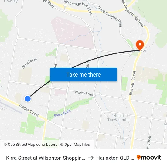 Kirra Street at Wilsonton Shopping Centre (Stop B) to Harlaxton QLD Australia map