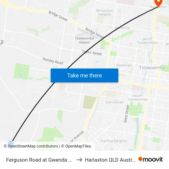 Ferguson Road at Gwenda Drive to Harlaxton QLD Australia map