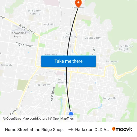 Hume Street at the Ridge Shopping Centre to Harlaxton QLD Australia map