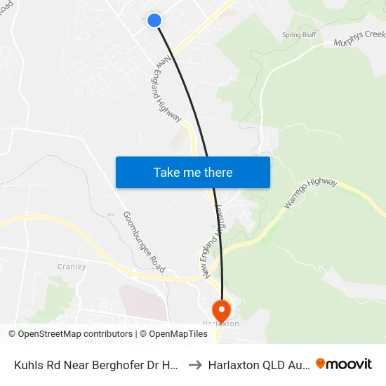 Kuhls Rd Near Berghofer Dr Hail 'N' Ride to Harlaxton QLD Australia map