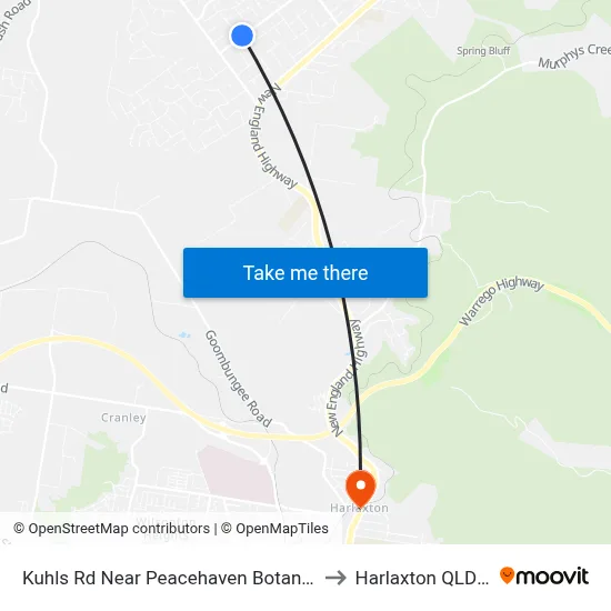 Kuhls Rd Near Peacehaven Botanic Park Hail N Ride to Harlaxton QLD Australia map