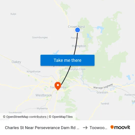 Charles St Near Perseverance Dam Rd Hail 'N' Ride to Toowoomba map