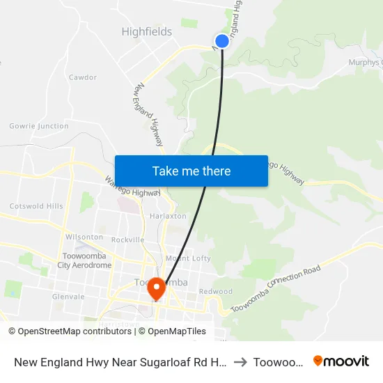 New England Hwy Near Sugarloaf Rd Hail 'N' Ride to Toowoomba map