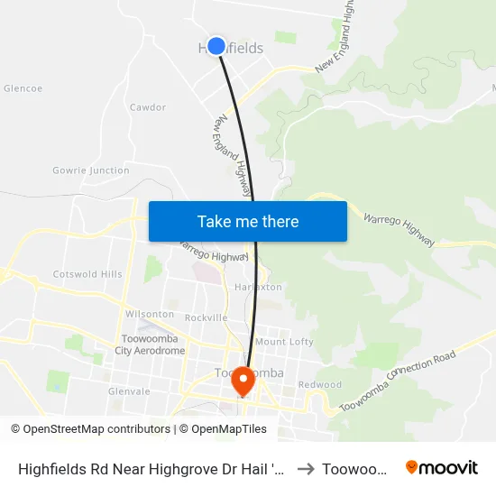 Highfields Rd Near Highgrove Dr Hail 'N' Ride to Toowoomba map