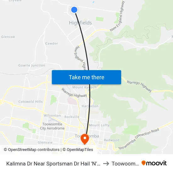 Kalimna Dr Near Sportsman Dr Hail 'N' Ride to Toowoomba map