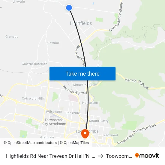 Highfields Rd Near Trevean Dr Hail 'N' Ride to Toowoomba map