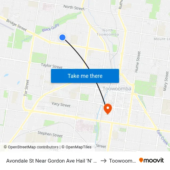 Avondale St Near Gordon Ave Hail 'N' Ride to Toowoomba map
