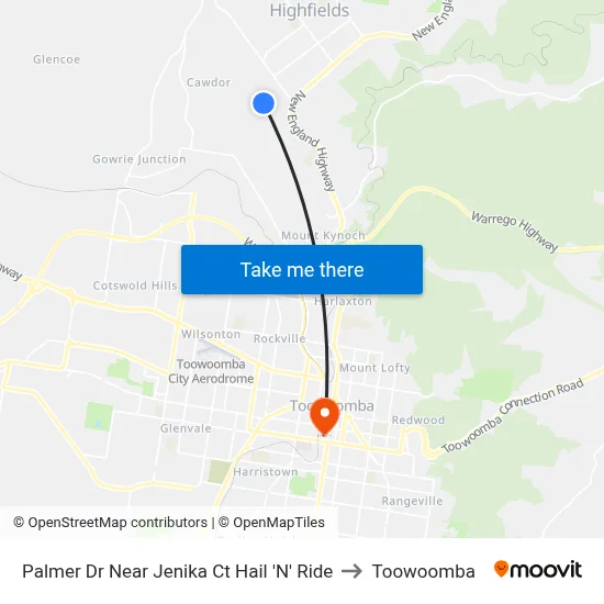 Palmer Dr Near Jenika Ct Hail 'N' Ride to Toowoomba map