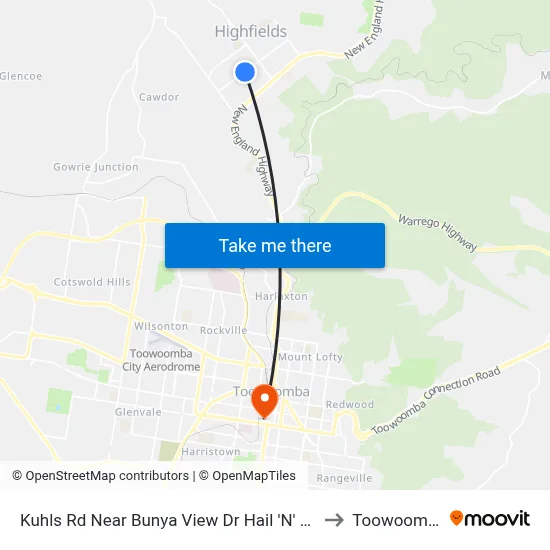 Kuhls Rd Near Bunya View Dr Hail 'N' Ride to Toowoomba map