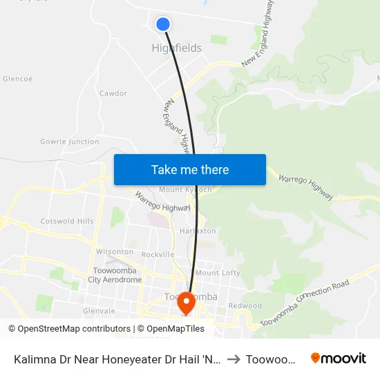 Kalimna Dr Near Honeyeater Dr Hail 'N' Ride to Toowoomba map