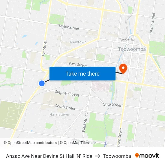 Anzac Ave Near Devine St Hail 'N' Ride to Toowoomba map