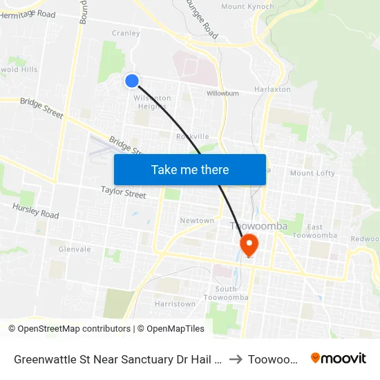 Greenwattle St Near Sanctuary Dr Hail 'N' Ride to Toowoomba map