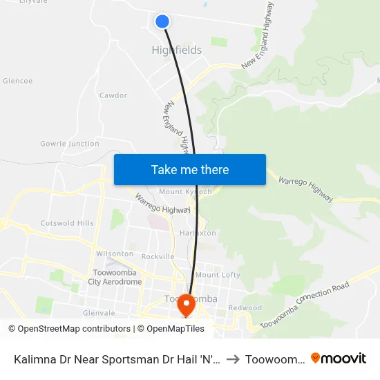 Kalimna Dr Near Sportsman Dr Hail 'N' Ride to Toowoomba map