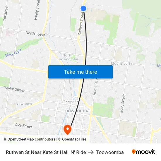 Ruthven St Near Kate St Hail 'N' Ride to Toowoomba map