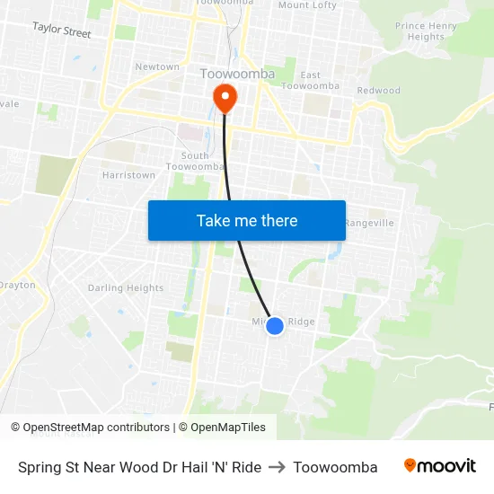 Spring St Near Wood Dr Hail 'N' Ride to Toowoomba map
