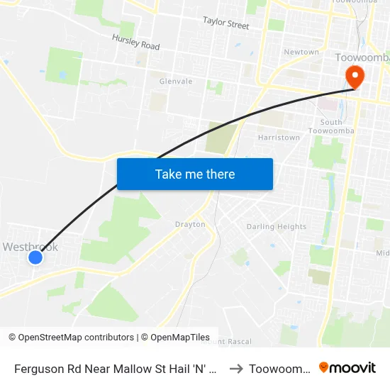 Ferguson Rd Near Mallow St Hail 'N' Ride to Toowoomba map