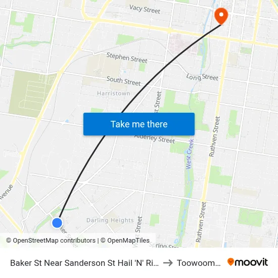 Baker St Near Sanderson St Hail 'N' Ride to Toowoomba map