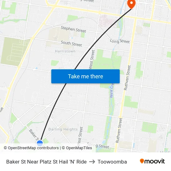 Baker St Near Platz St Hail 'N' Ride to Toowoomba map