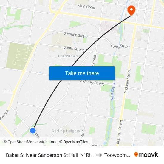 Baker St Near Sanderson St Hail 'N' Ride to Toowoomba map
