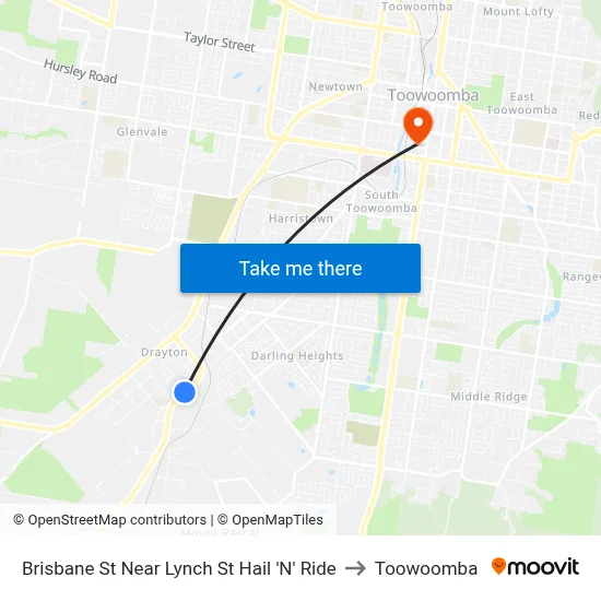 Brisbane St Near Lynch St Hail 'N' Ride to Toowoomba map