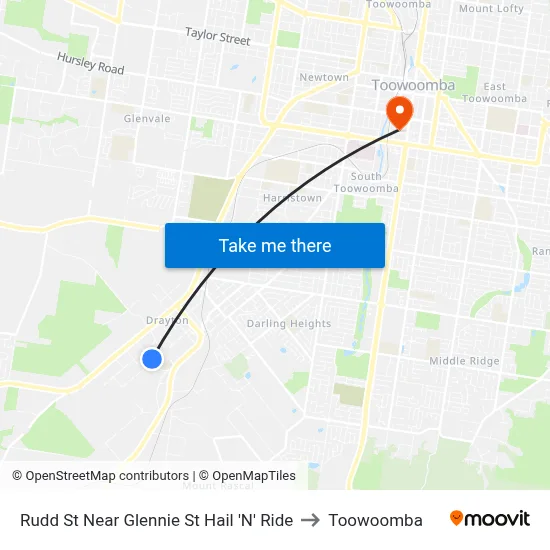 Rudd St Near Glennie St Hail 'N' Ride to Toowoomba map