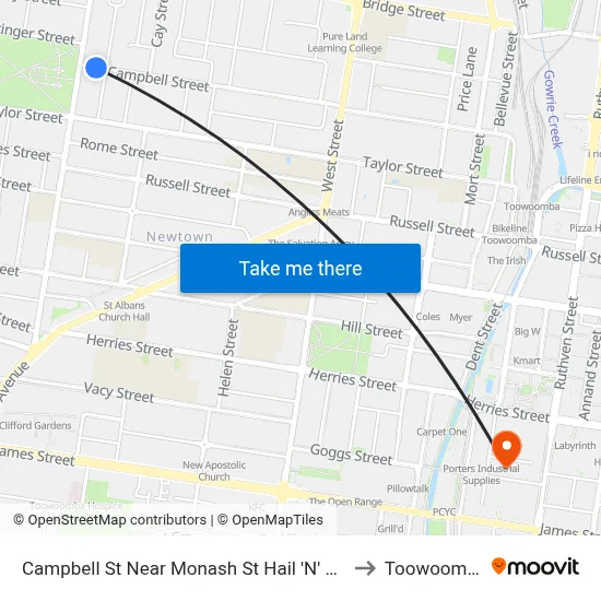 Campbell St Near Monash St Hail 'N' Ride to Toowoomba map